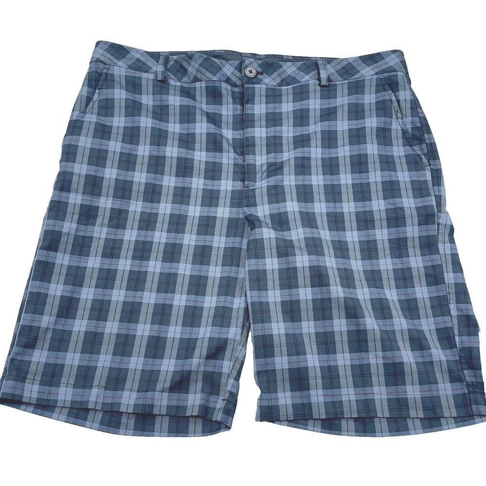 Under Armour Golf‎ Shorts Men 38 Gray Plaid Chino Performance Flat Front Preppy